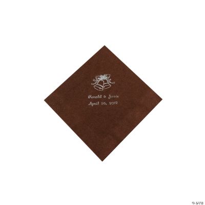 Personalized Chocolate Brown & Silver Wedding Beverage Napkins