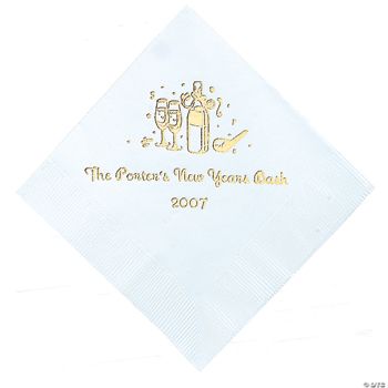 New Year Printed White Bev Napkin (P)