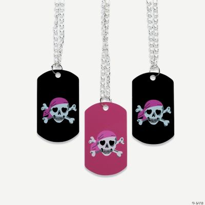 Pink Pirate Girl Dog Tag Necklaces