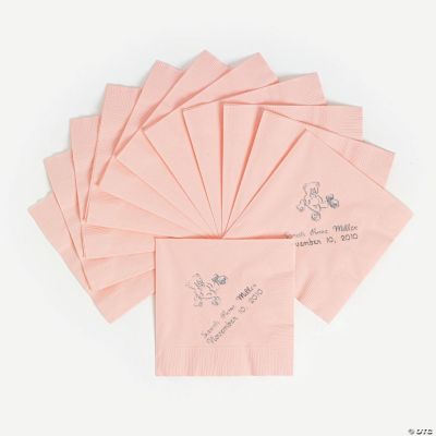Personalized Pink Baby Beverage Napkins With Silver Lettering