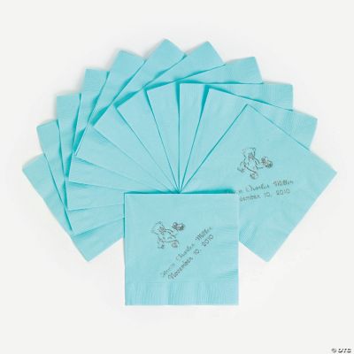 Personalized Light Blue Baby Beverage Napkins With Silver Lettering