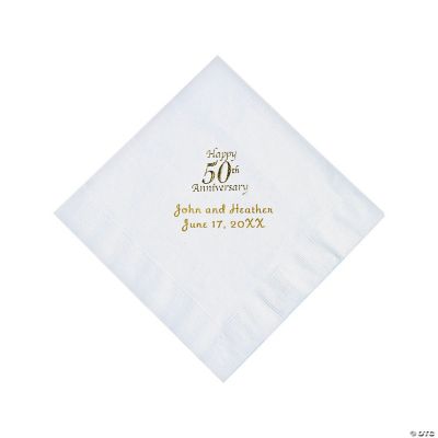 Personalized Gold & White 50th Anniversary Luncheon Napkins