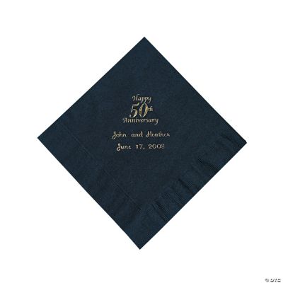 Personalized Gold And Black 50th Anniversary Luncheon Napkins