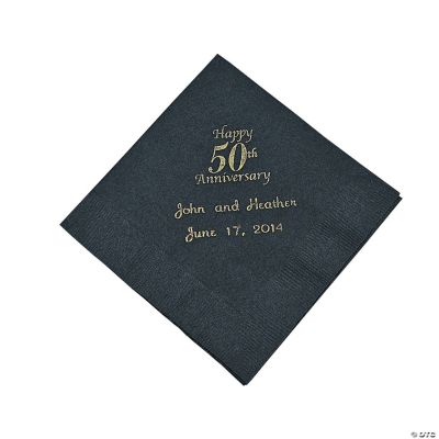 Personalized Gold And Black 50th Anniversary Beverage Napkins