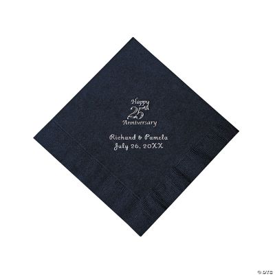 Personalized Silver And Black 25th Anniversary Luncheon Napkins