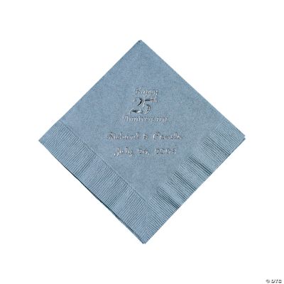 Personalized Silver Om Silver 25th Anniversary Beverage Napkins