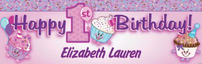 Personalized 1st Birthday Cupcake Banner - Medium