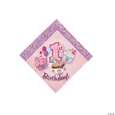 1st Birthday Cupcake Beverage Napkins