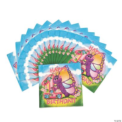 Butterfly 1st Birthday Beverage Napkins
