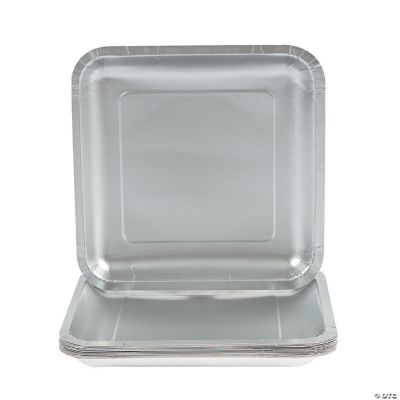 Square Dinner Plates - Metallic Silver