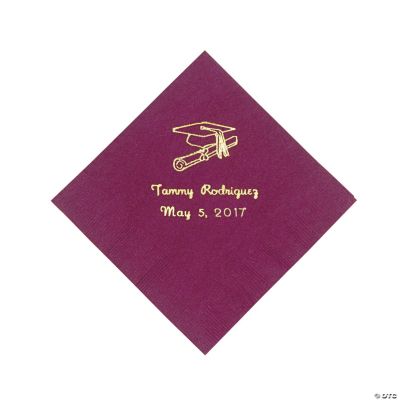 50 Personalized Gold Burgundy Graduation Beverage Napkins