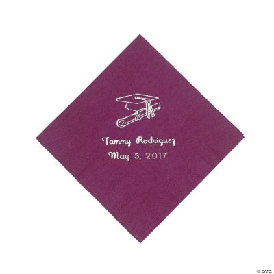 50 Personalized Silver Burgundy Graduation Beverage Napkins