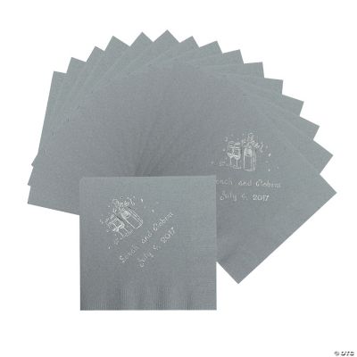 50 Personalized Champagne Silver Beverage Napkins