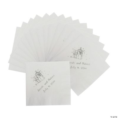 50 Personalized Champagne White Beverage Napkins