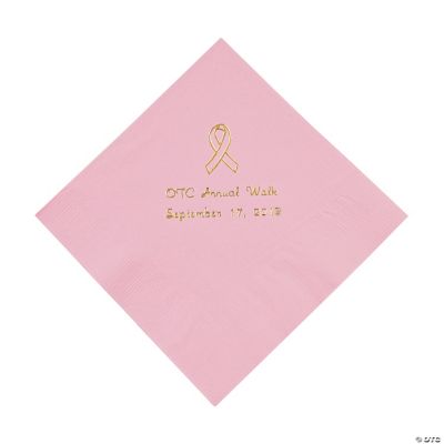 Pink Ribbon Luncheon Napkins - Gold Print