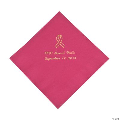 Hot Pink Ribbon Luncheon Napkins - Gold Print