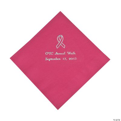 Hot Pink Ribbon Luncheon Napkins - Silver Print
