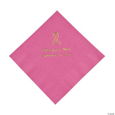 Candy Pink Ribbon Luncheon Napkins - Gold Print