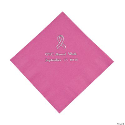Candy Pink Ribbon Luncheon Napkins - Silver Print