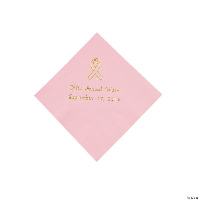 Pink Ribbon Beverage Napkins - Gold Print