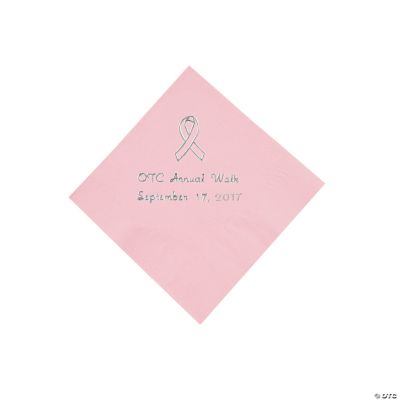 Pink Ribbon Beverage Napkins - Silver Print