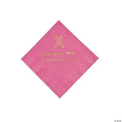 Candy Pink Ribbon Beverage Napkins - Gold Print