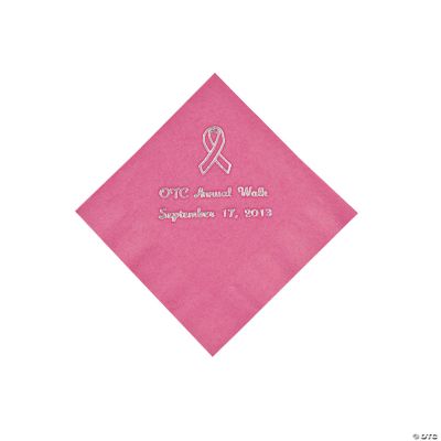 Candy Pink Ribbon Beverage Napkins - Silver Print
