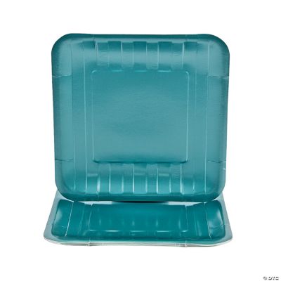 Metallic Peacock Blue Square Banquet Plates