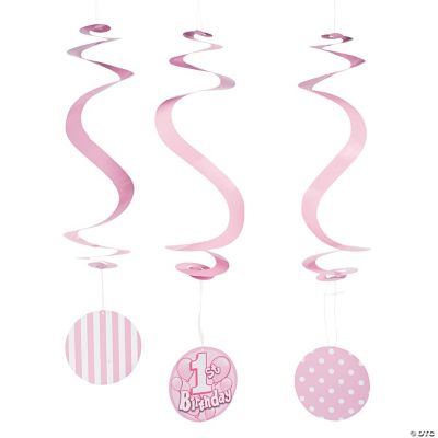 “1st Birthday” Pink Dangling Spirals
