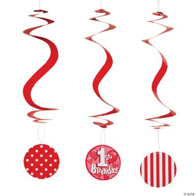 “1st Birthday” Red Dangling Spirals