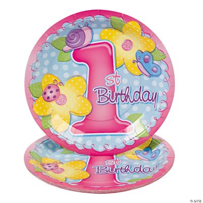 8 “1st Birthday” Girl Dinner Plates