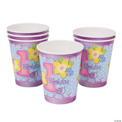 8 “1st Birthday” Girl Cups