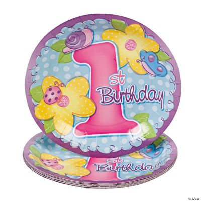 8 “1st Birthday” Girl Dessert Plates