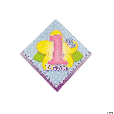 16 “1st Birthday” Girl Beverage Napkins