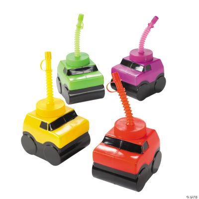 Molded Monster Truck Cups With Lids & Straws