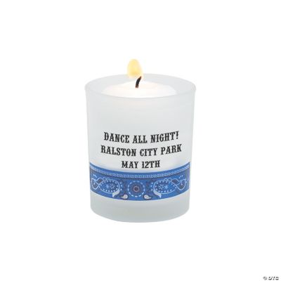 12 Personalized Blue Wild West Votive Candle Holders