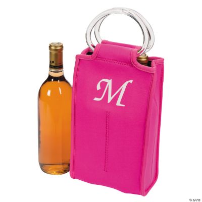 Monogrammed Two-Bottle Wine Tote - Hot Pink