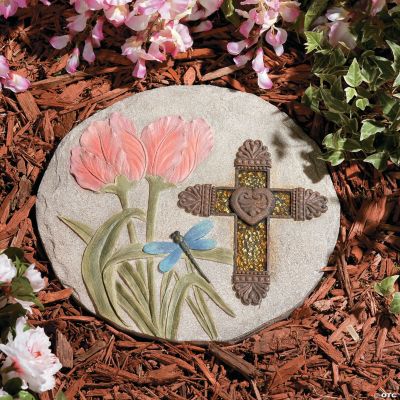 Mosaic Cross Stepping-Stone with Dragonfly