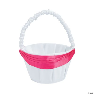 White & Pink Flower Girl Basket