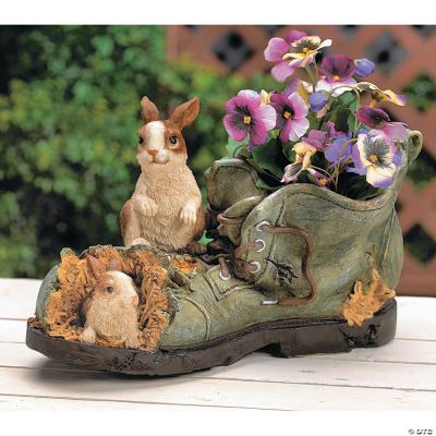 Shoe-Shaped Planter with Bunnies