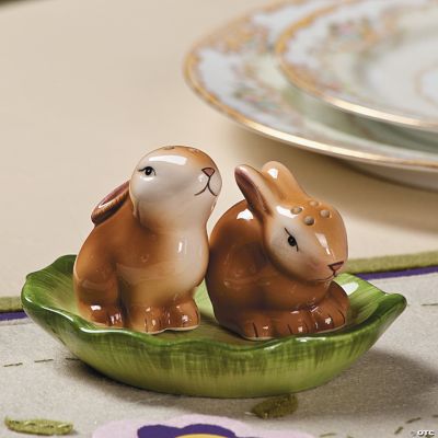 Bunny Salt & Pepper Shakers on Leaf