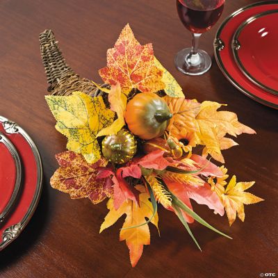 Cornucopia with Pumpkin & Leaves