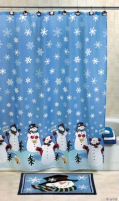 Snowman Shower Curtain, Hooks, Bath Mat