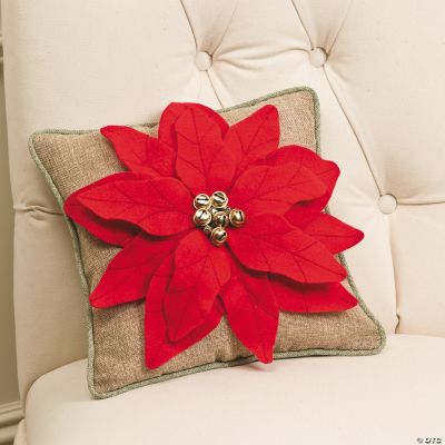 Poinsettia Pillow with Jingle Bells