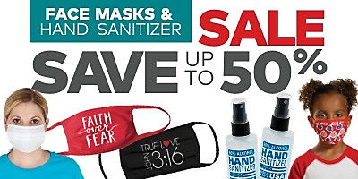 Face masks and hand sanitizer sale. Save up to 50%.