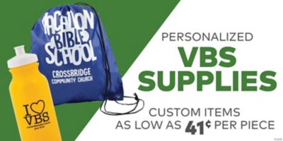 Personalized VBS supplies. Custom items as low as 41 cents per piece