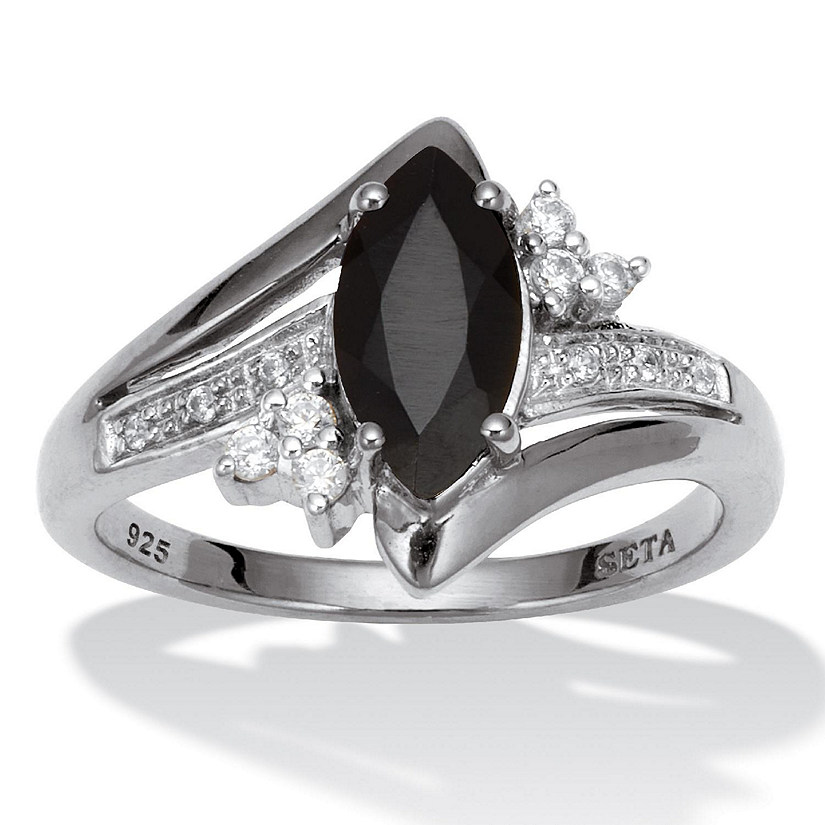 .12 TCW Onyx and CZ Platinum-Plated Ring Size 8 Image