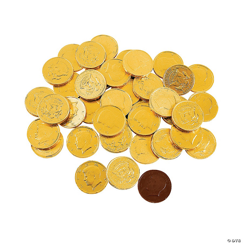 1 1/2" 1 lb. Gold Half Dollar Coins Chocolate Candy - 76 Pc. Image