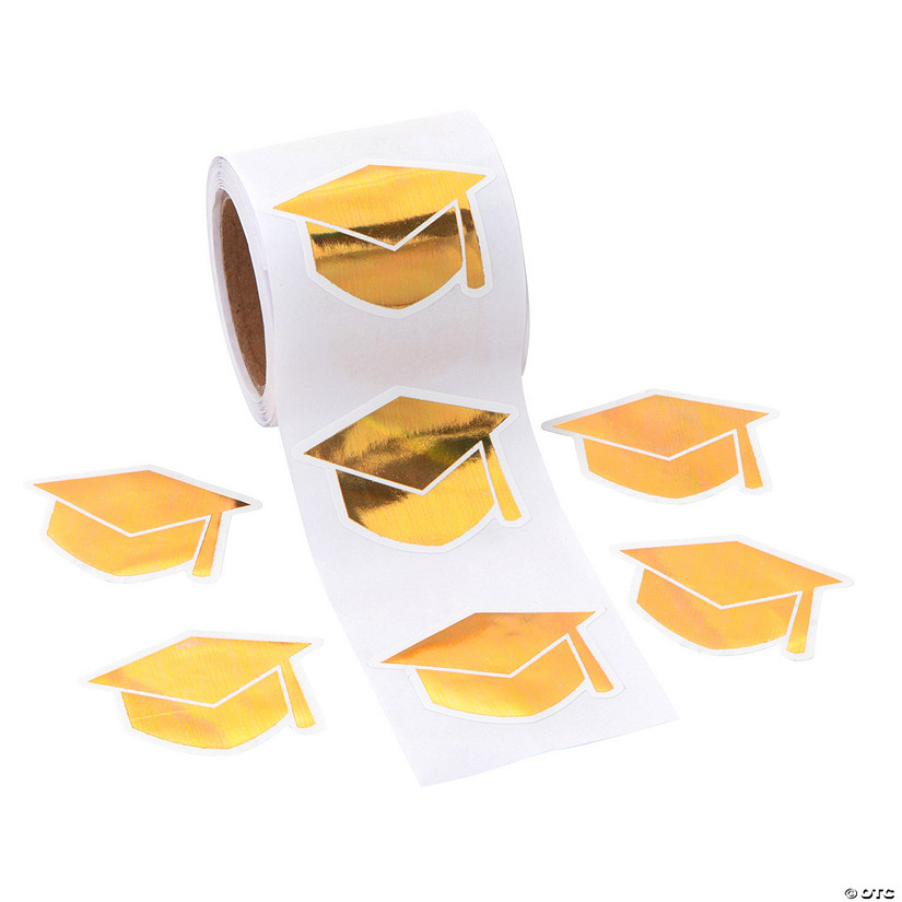 1 1/2" Gold Graduation Mortarboard Paper Sticker Roll &#8211; 100 Pc. Image
