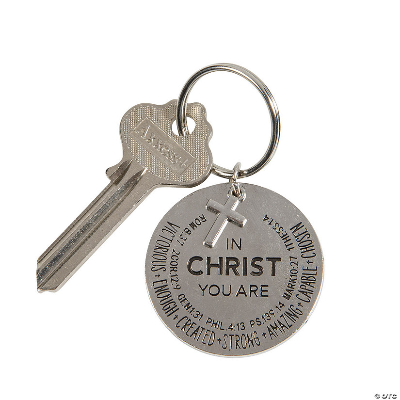 1 1/2" In Christ You Are Metal Keychains with Cross Charm - 12 Pc. Image